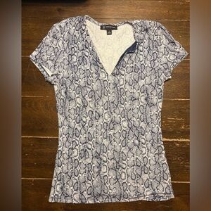 INC International Concepts Navy Snake Print V-Neck Top
